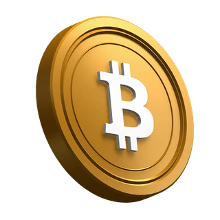 Elemen visual berupa koin Bitcoin BTC dalam posisi miring yang ditampilkan di bagian hero
