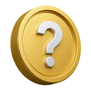 Koin emas 3D bertanda tanya sebagai elemen dekoratif pada halaman FAQ